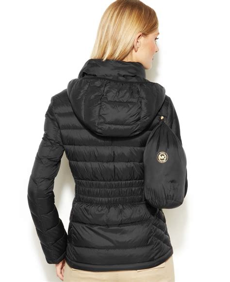 michael kors metallic quilted chevron packable puffer jacket - black|Michael Kors Chevron puffer jacket.